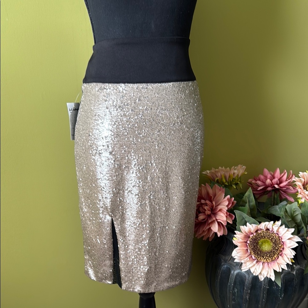 Gold and Silver Sequin Pencil Skirt Knee-Length
